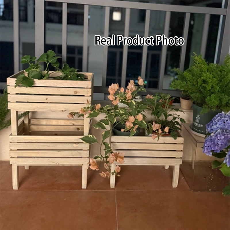 Traditional Rustic Pine Wood Rectangular Indoor Flower Storage Shelf 1/2/3-Tier For Balcony &amp; Living Room