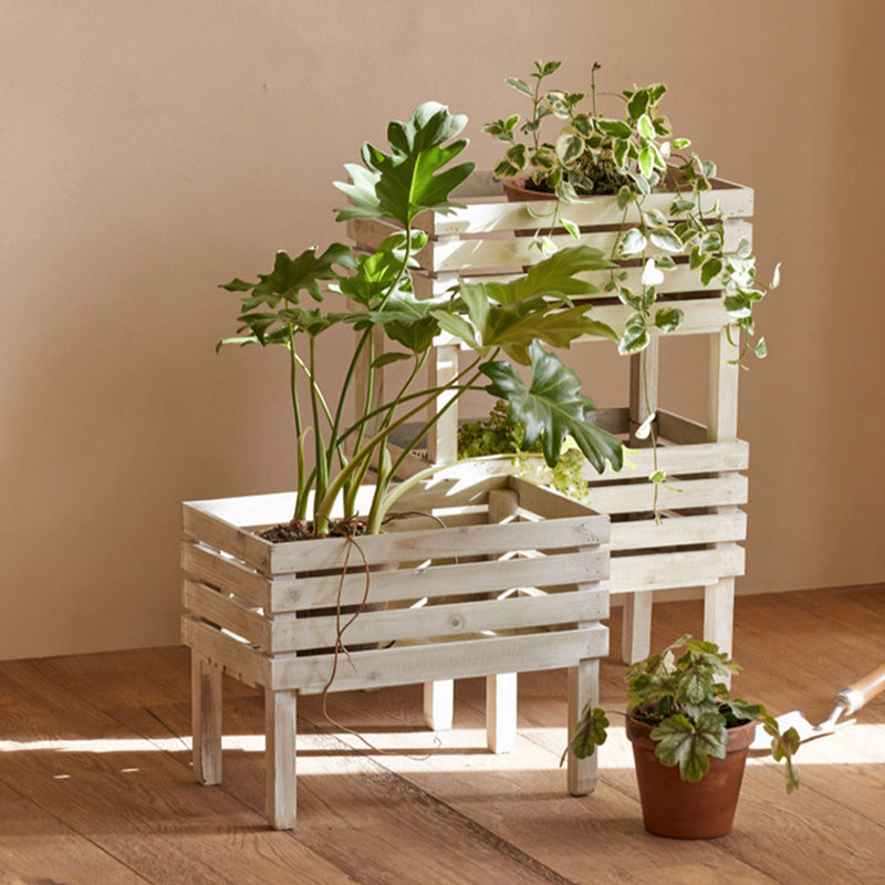 Traditional Rustic Pine Wood Rectangular Indoor Flower Storage Shelf 1/2/3-Tier For Balcony &amp; Living Room