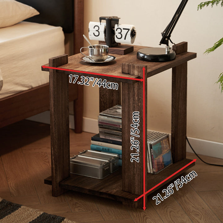 Mesa auxiliar portátil rectangular de madera de paulownia de estilo shabby chic moderno, de 2 niveles, para sala de estar y dormitorio 