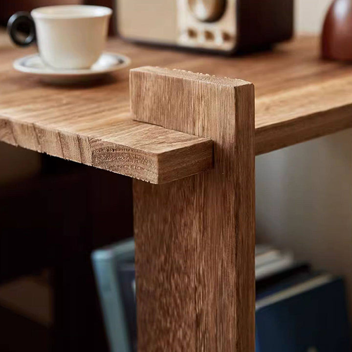 Mesa auxiliar portátil rectangular de madera de paulownia de estilo shabby chic moderno, de 2 niveles, para sala de estar y dormitorio 