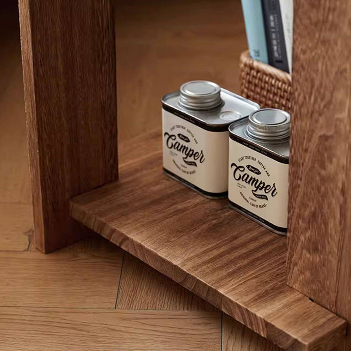 Mesa auxiliar portátil rectangular de madera de paulownia de estilo shabby chic moderno, de 2 niveles, para sala de estar y dormitorio 