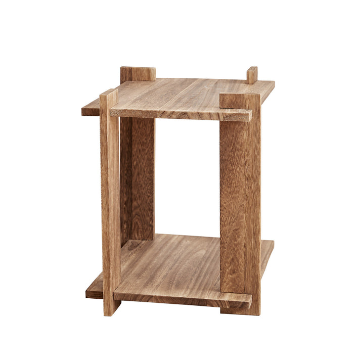 Mesa auxiliar portátil rectangular de madera de paulownia de estilo shabby chic moderno, de 2 niveles, para sala de estar y dormitorio 