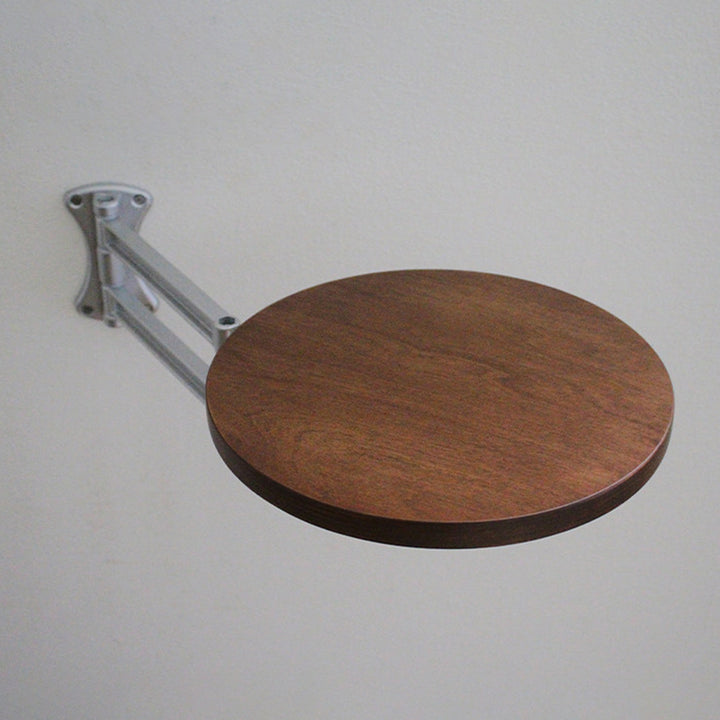 Mesa auxiliar redonda extensible y plegable contemporánea de estilo industrial, de aleación de aluminio y madera contrachapada, de 1 nivel, para sala de estar y dormitorio 