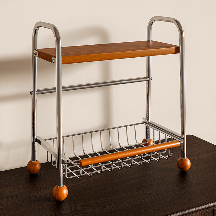 Modern Minimalist MDF Carbon Steel Trapezoidal Lightweight Desktop Storage Shelf 2-Tier For Living Room &amp; Dining Room