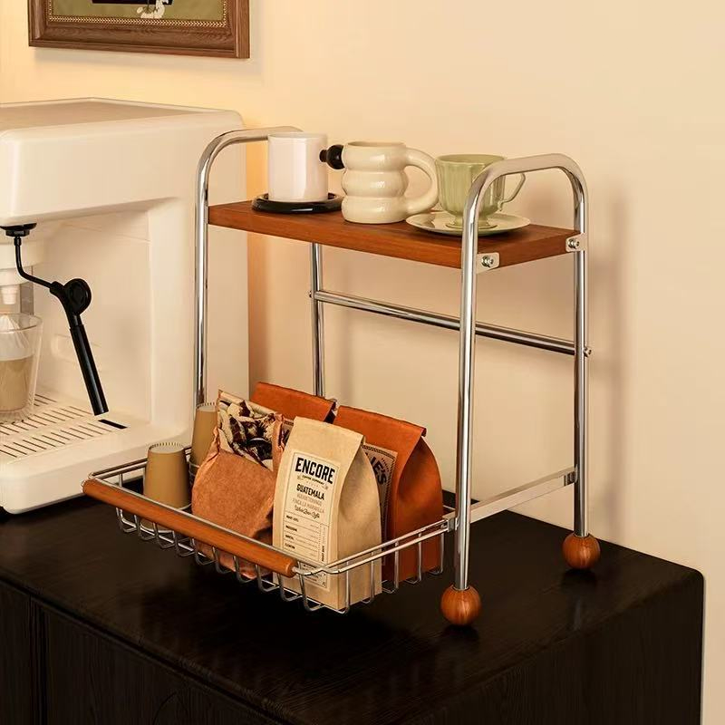 Modern Minimalist MDF Carbon Steel Trapezoidal Lightweight Desktop Storage Shelf 2-Tier For Living Room &amp; Dining Room