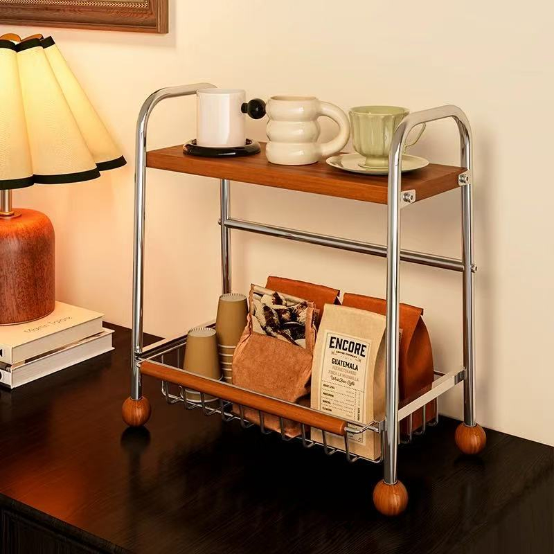 Modern Minimalist MDF Carbon Steel Trapezoidal Lightweight Desktop Storage Shelf 2-Tier For Living Room &amp; Dining Room