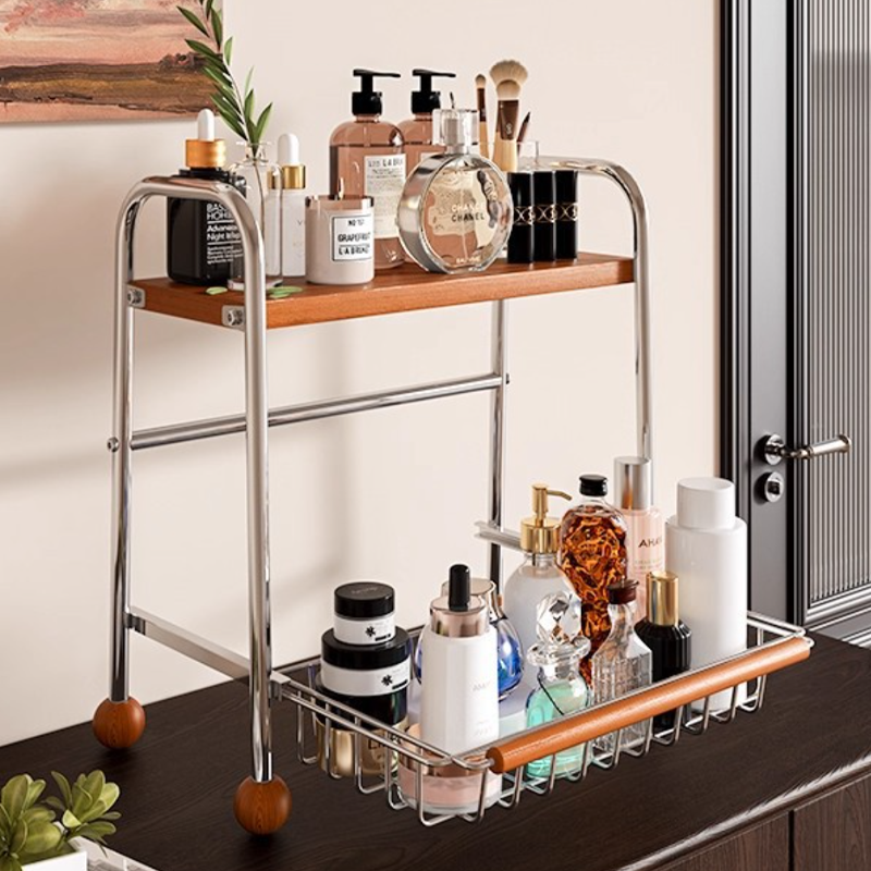 Modern Minimalist MDF Carbon Steel Trapezoidal Lightweight Desktop Storage Shelf 2-Tier For Living Room &amp; Dining Room