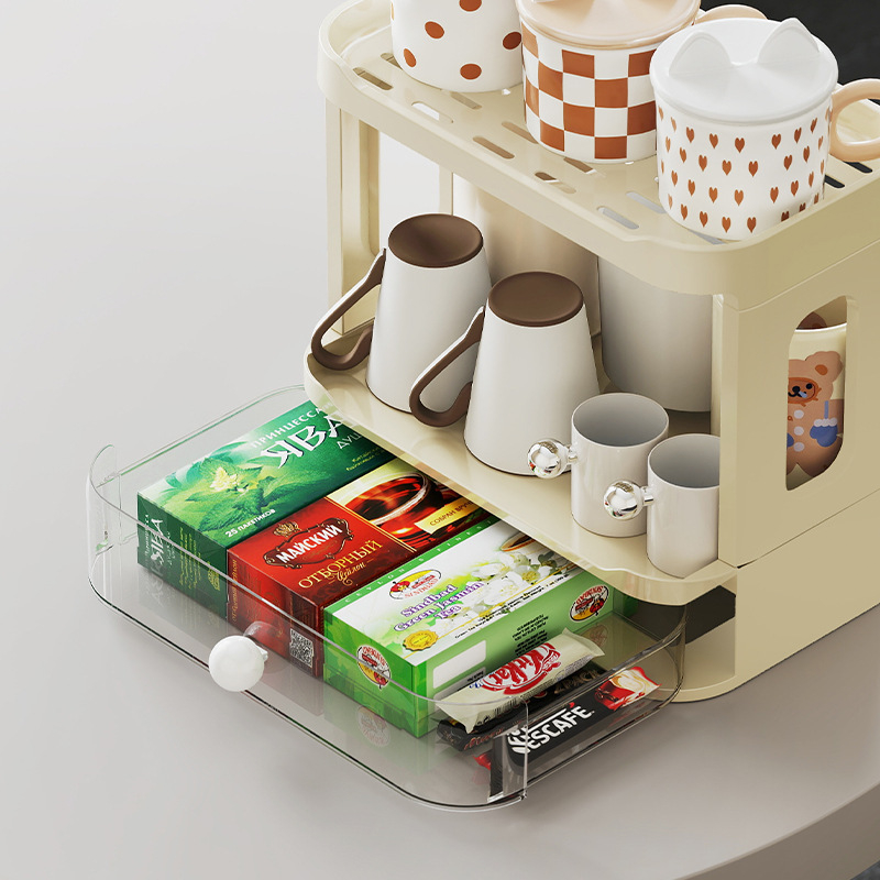 Modern Minimalist Plastic Rectangular Tabletop Storage Shelf 3-Layer For Living Room &amp; Dining Room