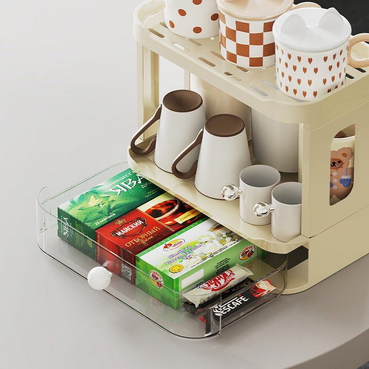 Modern Minimalist Plastic Rectangular Tabletop Storage Shelf 3-Layer For Living Room &amp; Dining Room