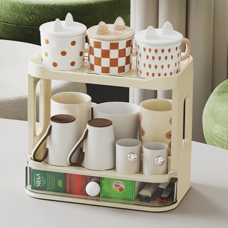 Modern Minimalist Plastic Rectangular Tabletop Storage Shelf 3-Layer For Living Room &amp; Dining Room