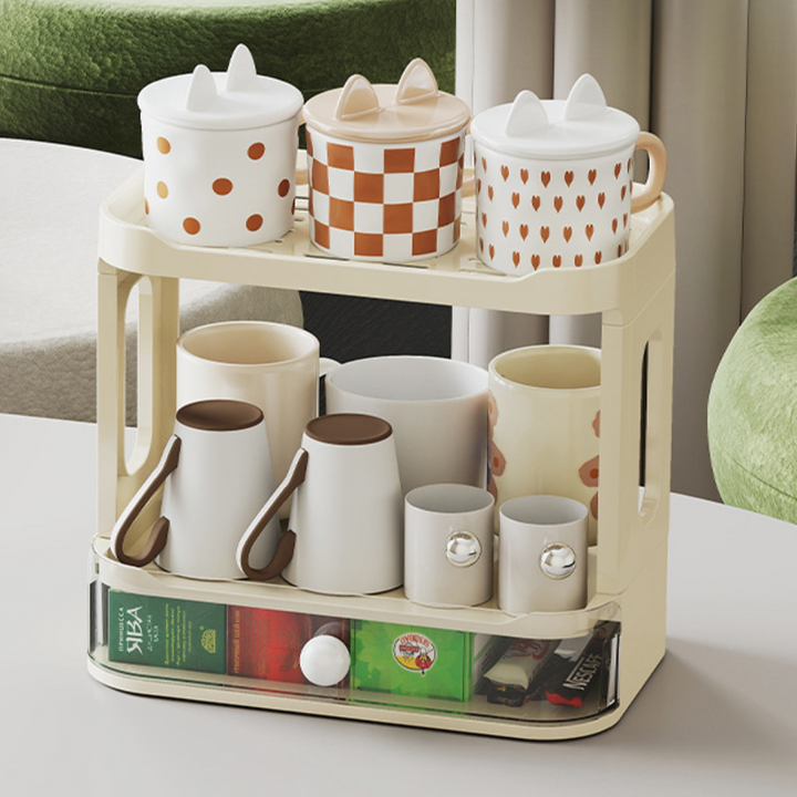 Modern Minimalist Plastic Rectangular Tabletop Storage Shelf 3-Layer For Living Room &amp; Dining Room