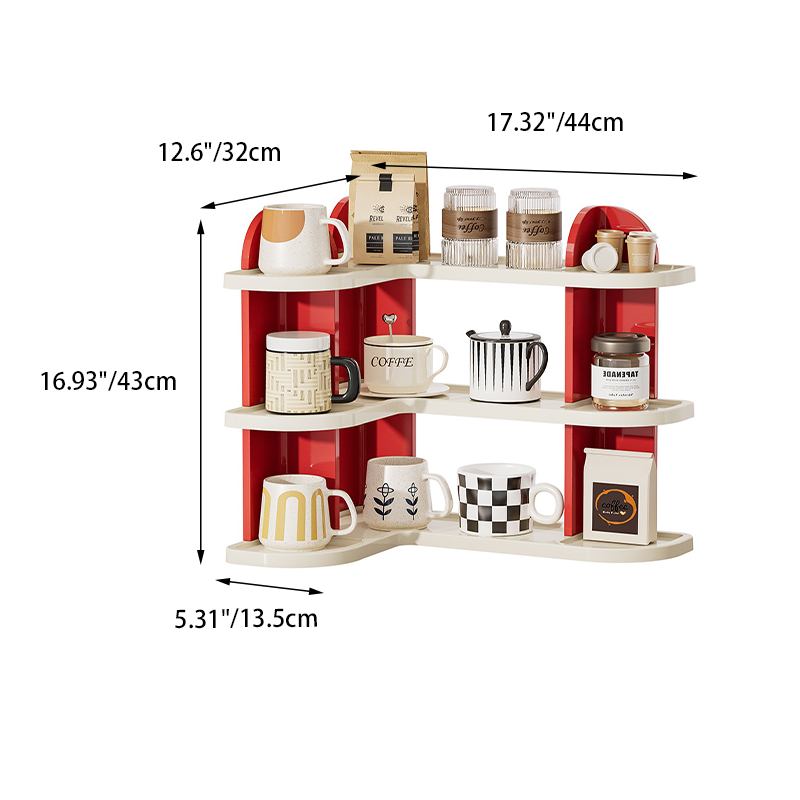 Zeitgenössisches nordisches ABS Arc- und L-förmiges leichtes Tisch-Getränkeaufbewahrungsregal mit 2/3 Ebenen für das Wohnzimmer 