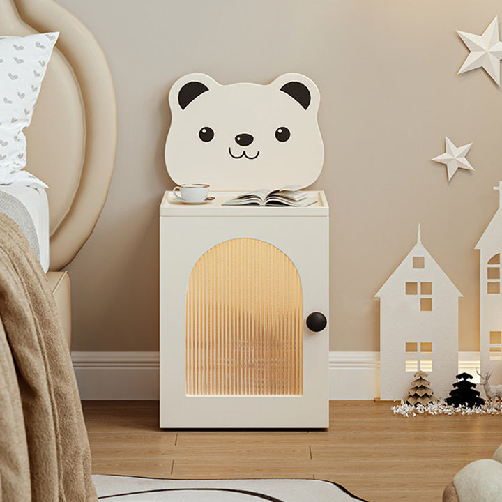 Lampe de chevet rectangulaire pour enfants en bois écologique minimaliste moderne, verre strié, ours cartoon, avec capteur, chargement USB magnétique, 1 tiroir, pour chambre à coucher 