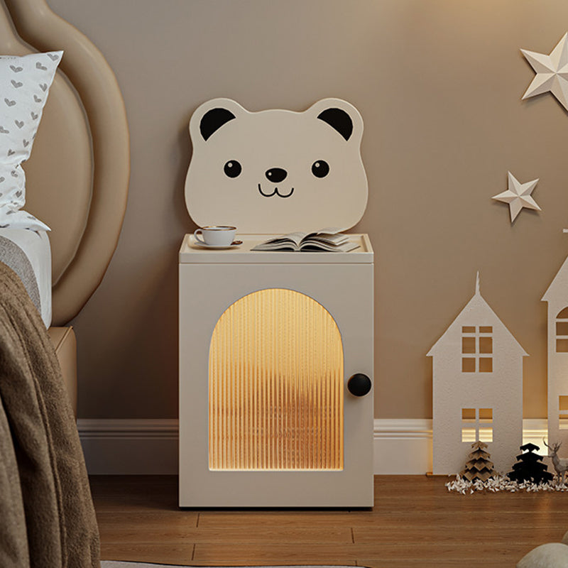 Lampe de chevet rectangulaire pour enfants en bois écologique minimaliste moderne, verre strié, ours cartoon, avec capteur, chargement USB magnétique, 1 tiroir, pour chambre à coucher 