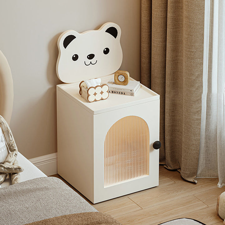 Lampe de chevet rectangulaire pour enfants en bois écologique minimaliste moderne, verre strié, ours cartoon, avec capteur, chargement USB magnétique, 1 tiroir, pour chambre à coucher 