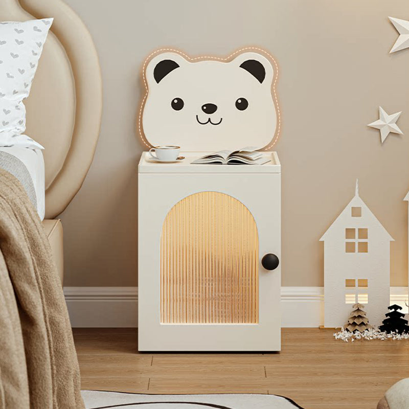 Lampe de chevet rectangulaire pour enfants en bois écologique minimaliste moderne, verre strié, ours cartoon, avec capteur, chargement USB magnétique, 1 tiroir, pour chambre à coucher 