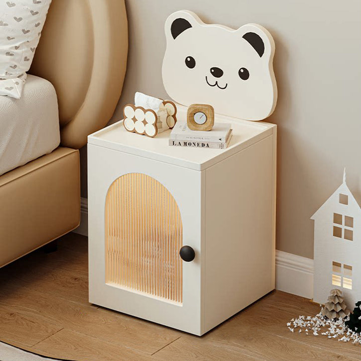 Lampe de chevet rectangulaire pour enfants en bois écologique minimaliste moderne, verre strié, ours cartoon, avec capteur, chargement USB magnétique, 1 tiroir, pour chambre à coucher 