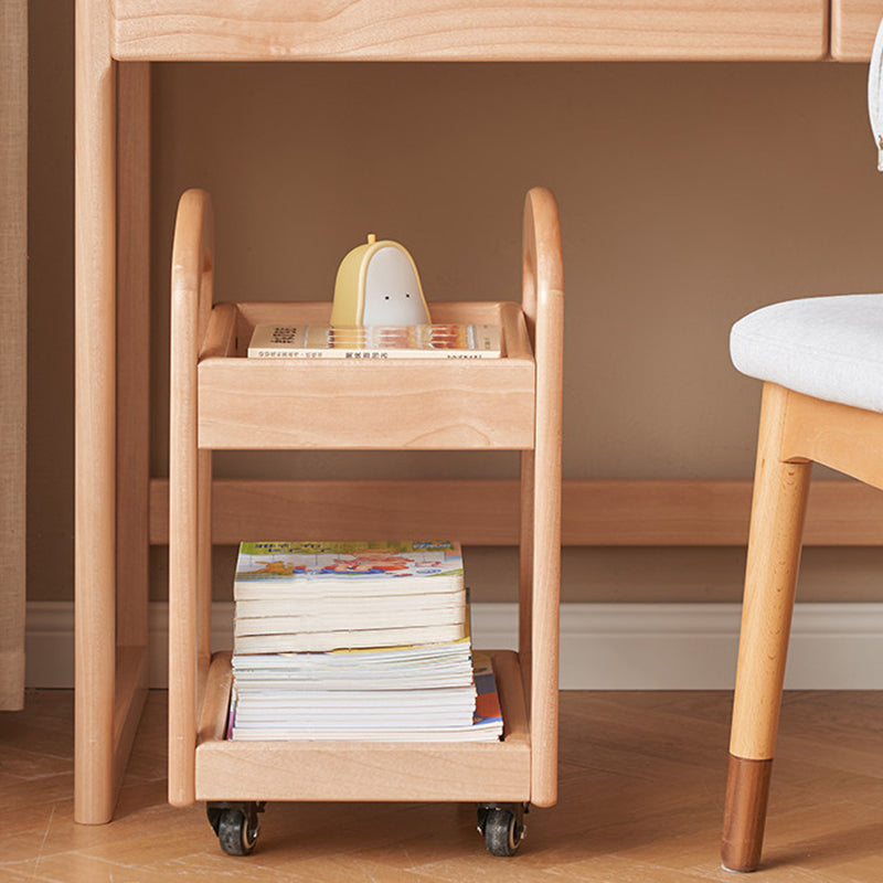 Moderner minimalistischer Aufbewahrungsregal mit gebogener Kante aus Birkenholz und Paulownia-Holz, rechteckig, beweglich, 2-stufig, für das Wohnzimmer – BulbSquare