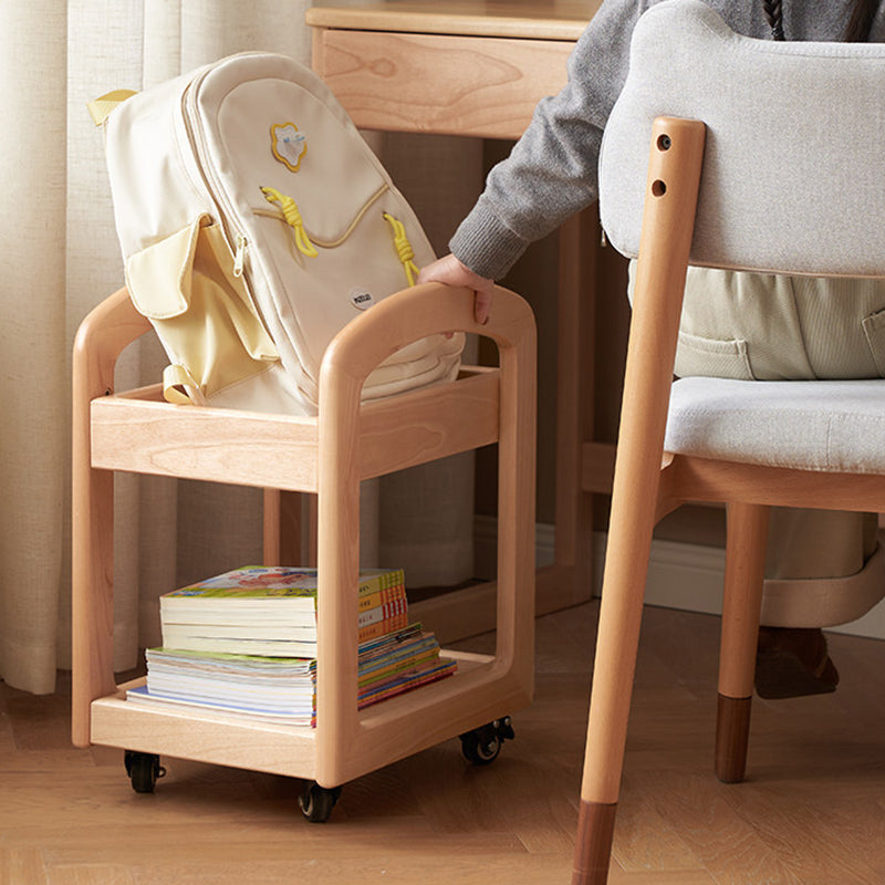 Étagère de rangement rectangulaire mobile à 2 niveaux en bois de bouleau minimaliste moderne et bois de paulownia à bord courbé pour salon 
