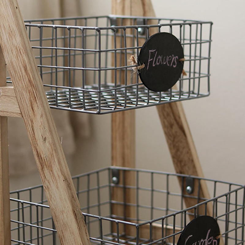 Modern Minimalist Iron Fir Wood Triangular Storage Shelf 3-Basket For Living Room