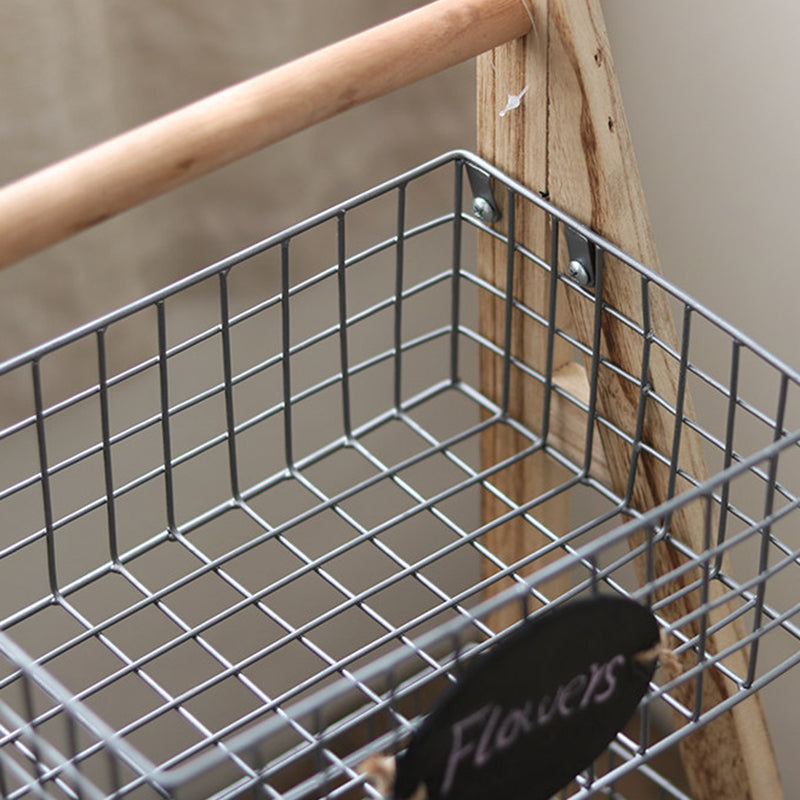 Modern Minimalist Iron Fir Wood Triangular Storage Shelf 3-Basket For Living Room