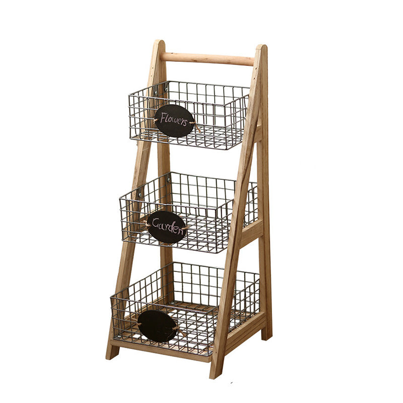 Modern Minimalist Iron Fir Wood Triangular Storage Shelf 3-Basket For Living Room