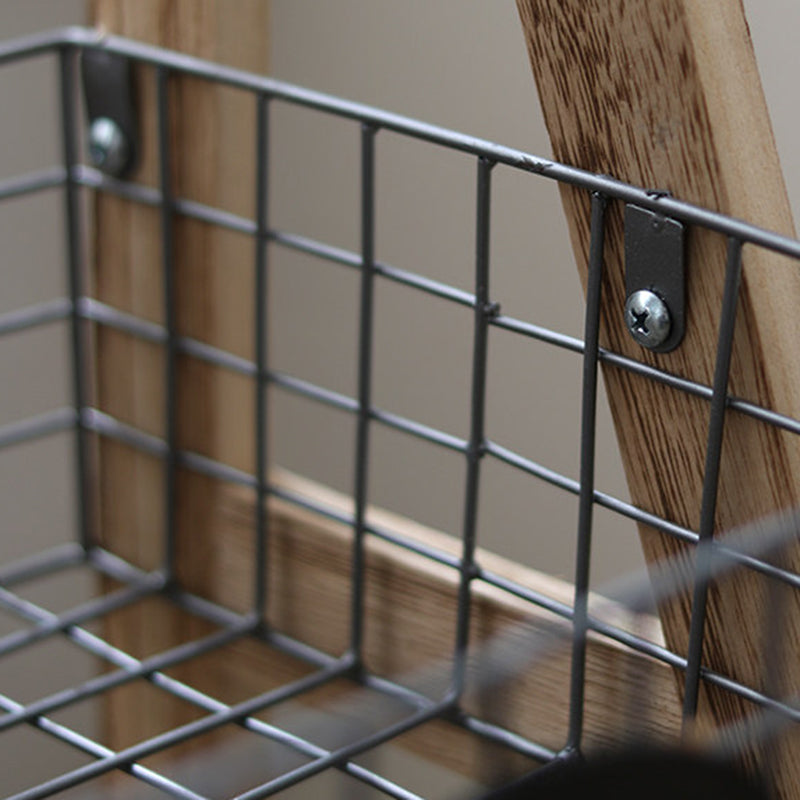 Modern Minimalist Iron Fir Wood Triangular Storage Shelf 3-Basket For Living Room