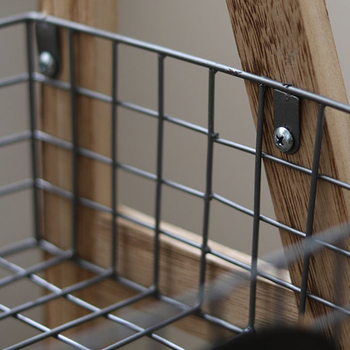 Modern Minimalist Iron Fir Wood Triangular Storage Shelf 3-Basket For Living Room