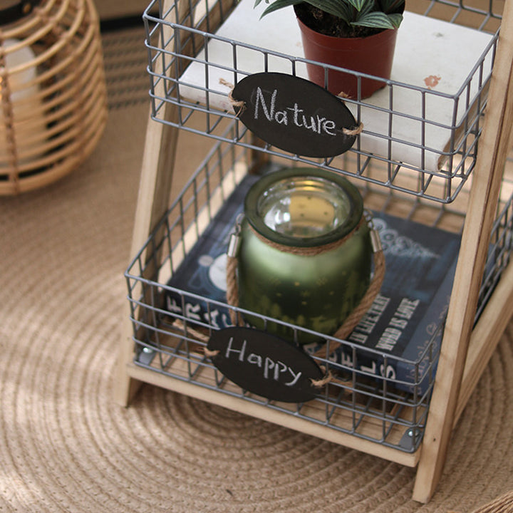 Modern Minimalist Iron Fir Wood Triangular Storage Shelf 3-Basket For Living Room