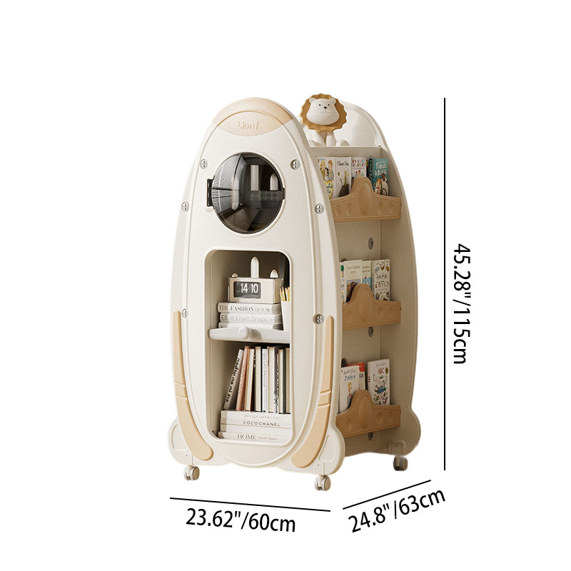 Modern Minimalist HDPE Acrylic Cartoon Rocket Kids Movable Bookshelf 3-Tier For Living Room &amp; Study