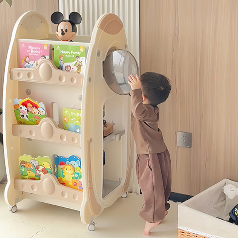 Modern Minimalist HDPE Acrylic Cartoon Rocket Kids Movable Bookshelf 3-Tier For Living Room &amp; Study