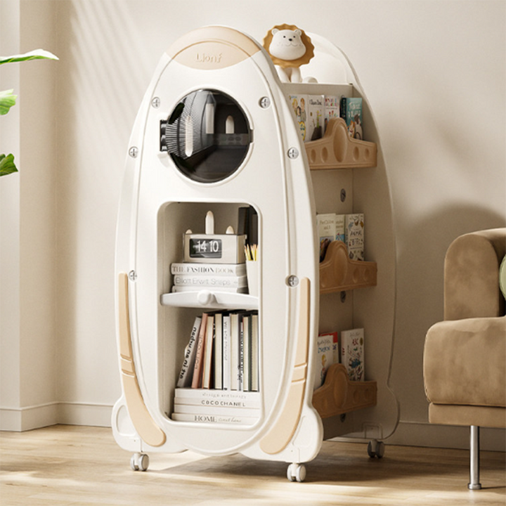 Modern Minimalist HDPE Acrylic Cartoon Rocket Kids Movable Bookshelf 3-Tier For Living Room &amp; Study