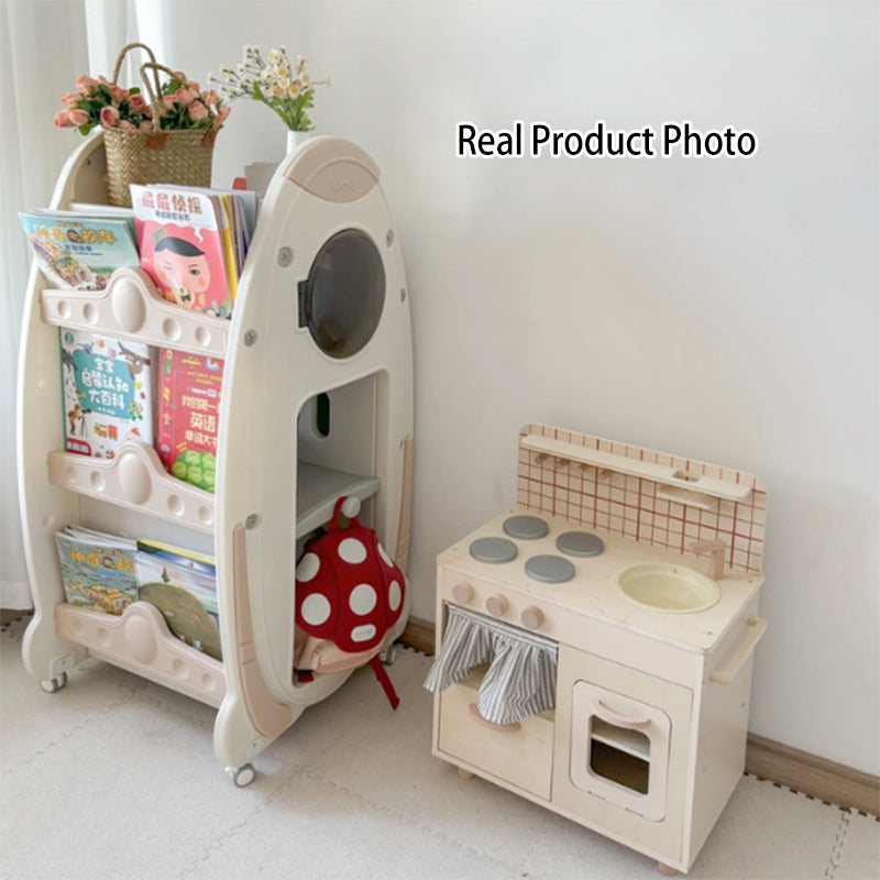 Modern Minimalist HDPE Acrylic Cartoon Rocket Kids Movable Bookshelf 3-Tier For Living Room &amp; Study