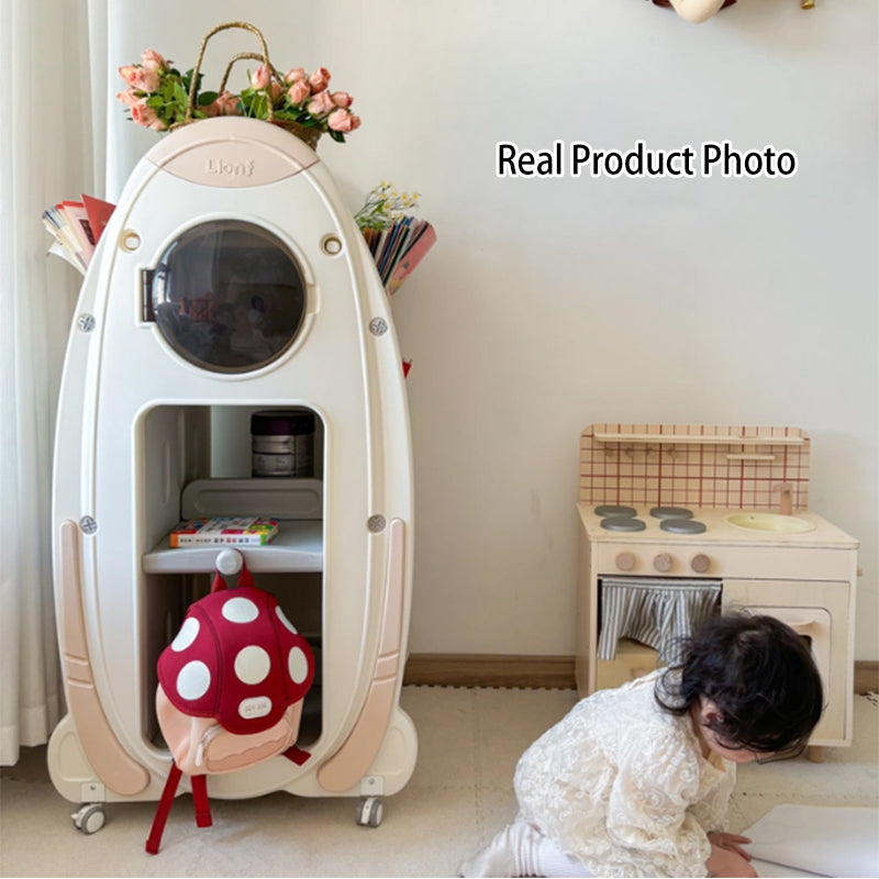 Modern Minimalist HDPE Acrylic Cartoon Rocket Kids Movable Bookshelf 3-Tier For Living Room &amp; Study