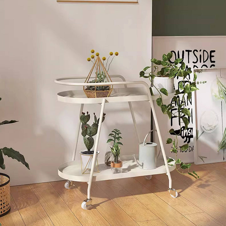 Estantería móvil de almacenamiento para flores, de hierro industrial contemporáneo, elíptica, de interior, de 2 niveles, para sala de estar y balcón 