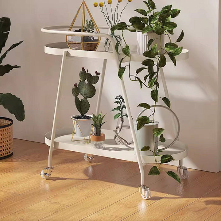 Contemporary Industrial Iron Elliptical Indoor Movable Flower Storage Shelf 2-Tier For Living Room &amp; Balcony