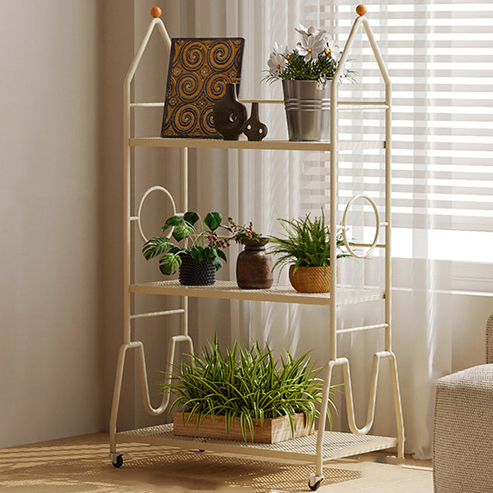 Estante de almacenamiento de flores móvil de 3 niveles para interior, de hierro pintado con diseño moderno minimalista, para la sala de estar 