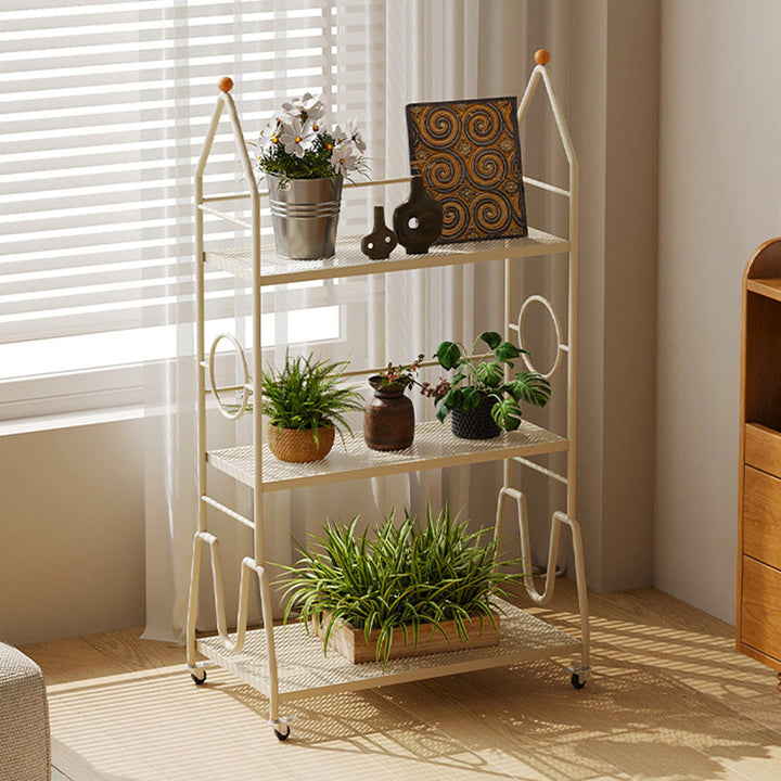 Estante de almacenamiento de flores móvil de 3 niveles para interior, de hierro pintado con diseño moderno minimalista, para la sala de estar 