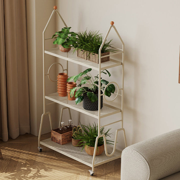 Estante de almacenamiento de flores móvil de 3 niveles para interior, de hierro pintado con diseño moderno minimalista, para la sala de estar 