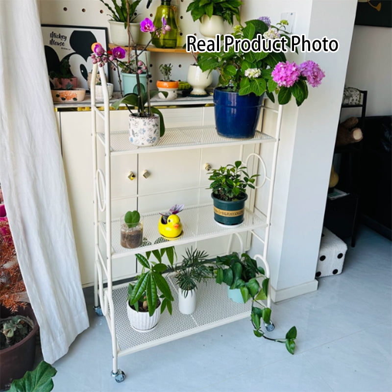 Estante de almacenamiento de flores móvil de 3 niveles para interior, de hierro pintado con diseño moderno minimalista, para la sala de estar 