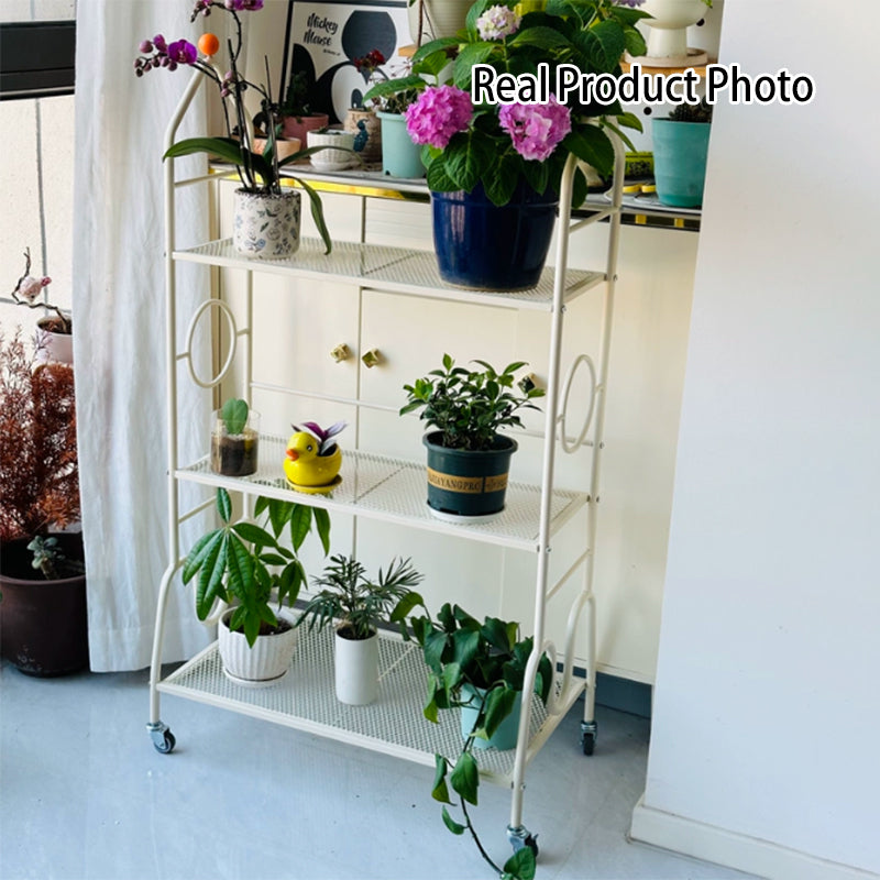 Estante de almacenamiento de flores móvil de 3 niveles para interior, de hierro pintado con diseño moderno minimalista, para la sala de estar 