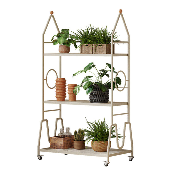 Estante de almacenamiento de flores móvil de 3 niveles para interior, de hierro pintado con diseño moderno minimalista, para la sala de estar 