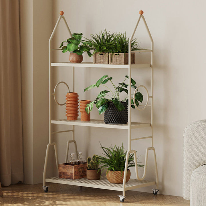 Estante de almacenamiento de flores móvil de 3 niveles para interior, de hierro pintado con diseño moderno minimalista, para la sala de estar 