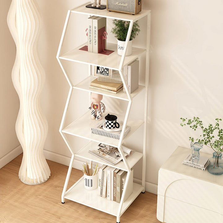 Moderner minimalistischer Aufbewahrungsregal aus Kohlenstoffstahl in unregelmäßiger trapezförmiger Form, freistehend, 6 Ebenen, für Wohnzimmer und Arbeitszimmer 