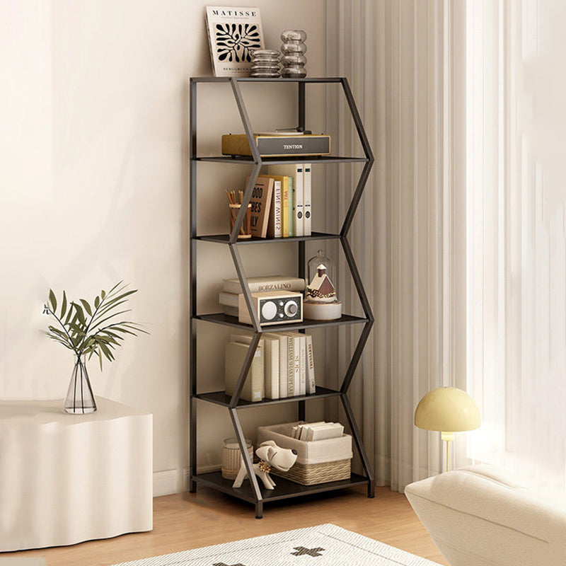 Moderner minimalistischer Aufbewahrungsregal aus Kohlenstoffstahl in unregelmäßiger trapezförmiger Form, freistehend, 6 Ebenen, für Wohnzimmer und Arbeitszimmer 