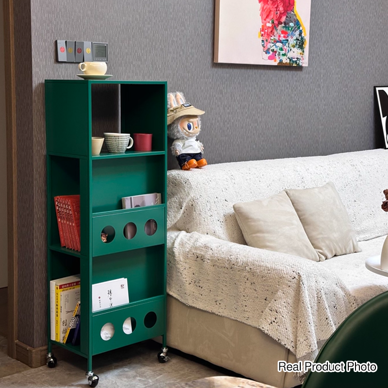 Contemporary Industrial Carbon Steel Rectangular Movable Storage Shelf 3-Tier For Living Room &amp; Study