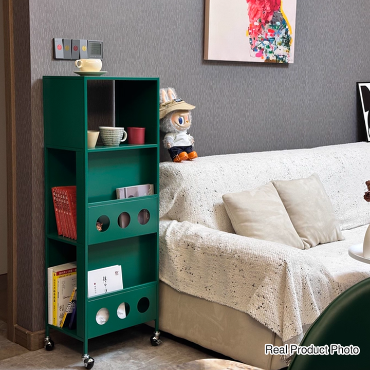 Contemporary Industrial Carbon Steel Rectangular Movable Storage Shelf 3-Tier For Living Room &amp; Study
