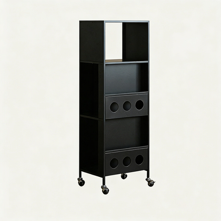 Contemporary Industrial Carbon Steel Rectangular Movable Storage Shelf 3-Tier For Living Room &amp; Study