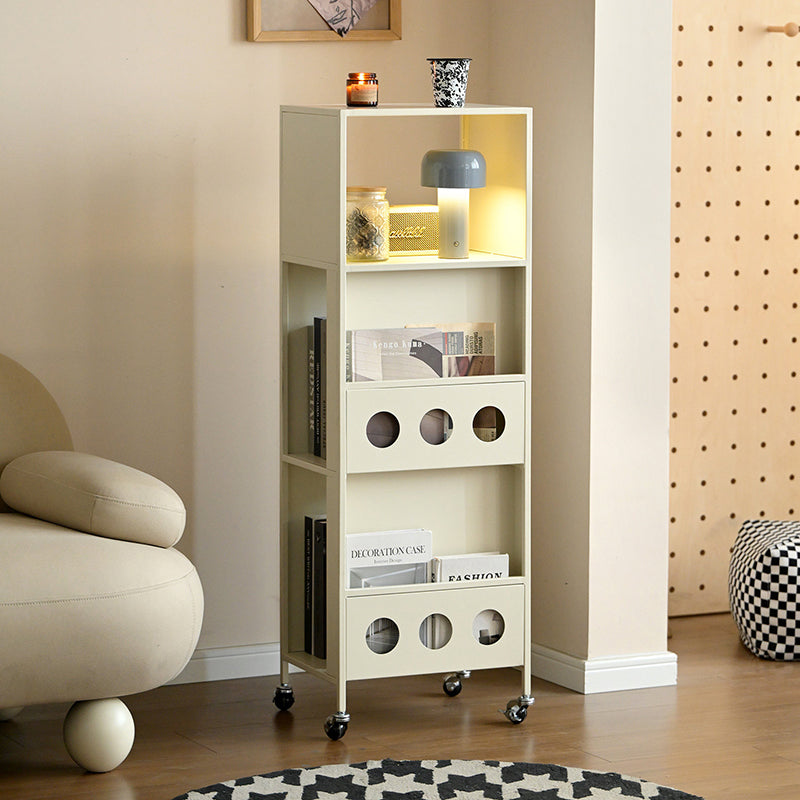 Contemporary Industrial Carbon Steel Rectangular Movable Storage Shelf 3-Tier For Living Room &amp; Study