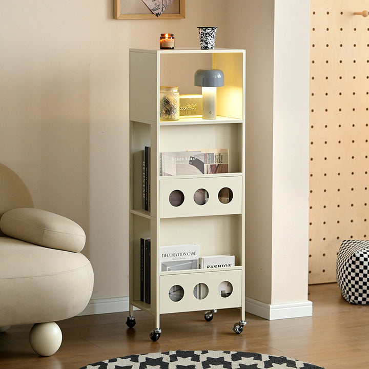 Contemporary Industrial Carbon Steel Rectangular Movable Storage Shelf 3-Tier For Living Room &amp; Study
